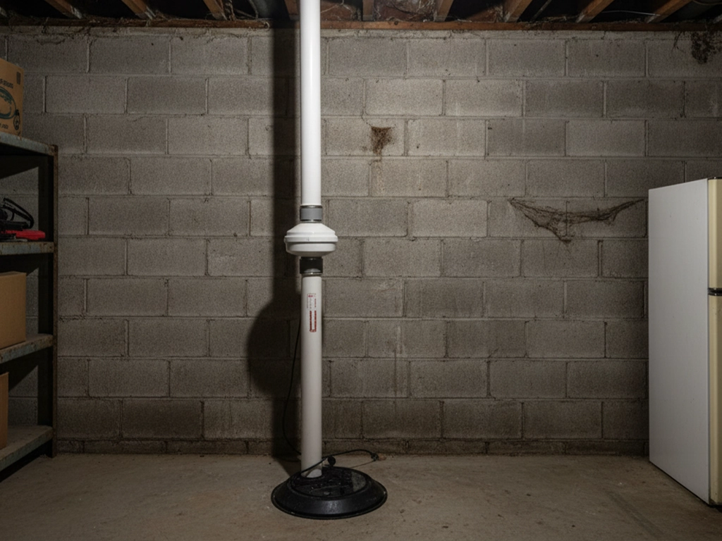 installed radon mitigation piping system in basement