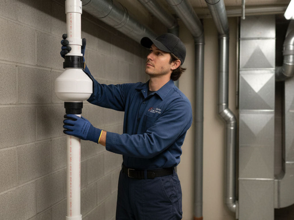 Certified radon professional working in a home