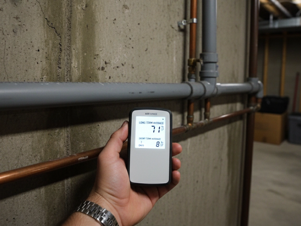 Electronic radon monitor in a basement